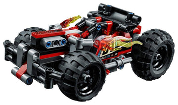 LEGO Technic BASH! 42073 rear spoiler highlights sporty stance and speed-inspired design.