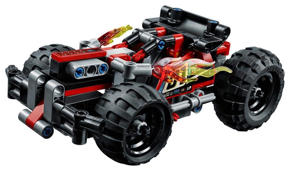 LEGO Technic BASH! 42073 rear spoiler highlights sporty stance and speed-inspired design.