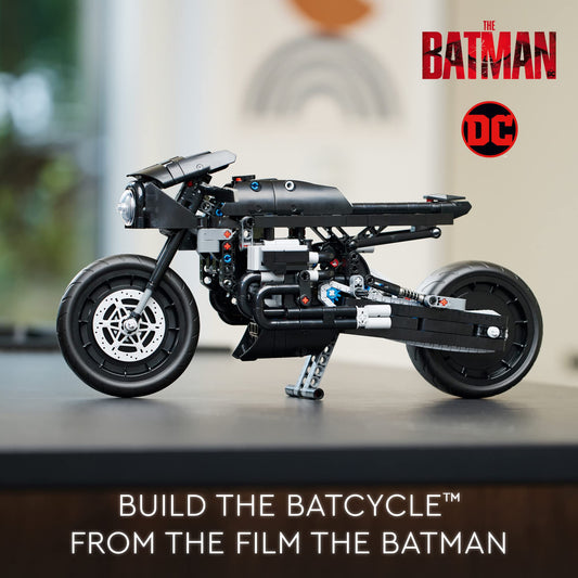 LEGO Batman Batcycle side view highlighting moving mechanisms