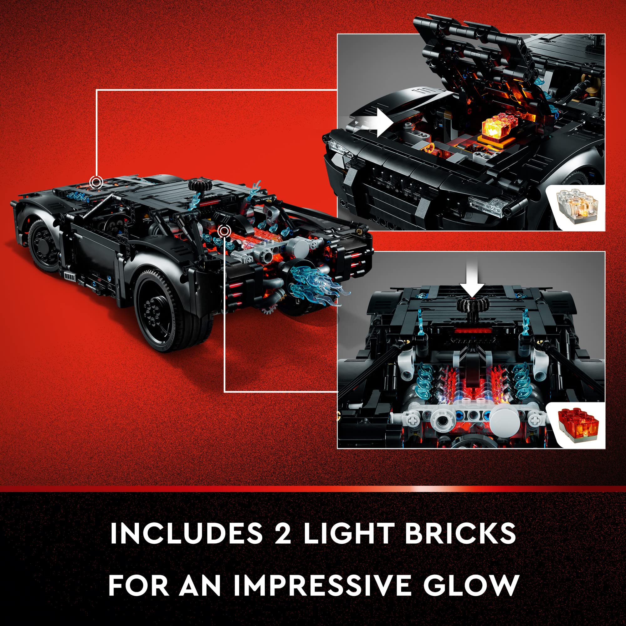 LEGO Batman Batmobile piston engine details showing moving pistons