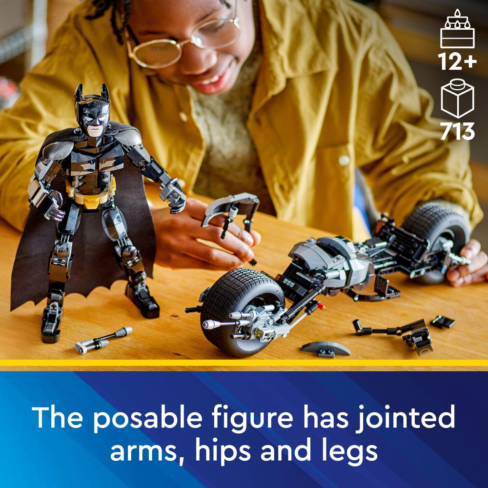 Posable Batman figure with movable joints enables dynamic action poses.