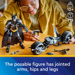 Posable Batman figure with movable joints enables dynamic action poses.