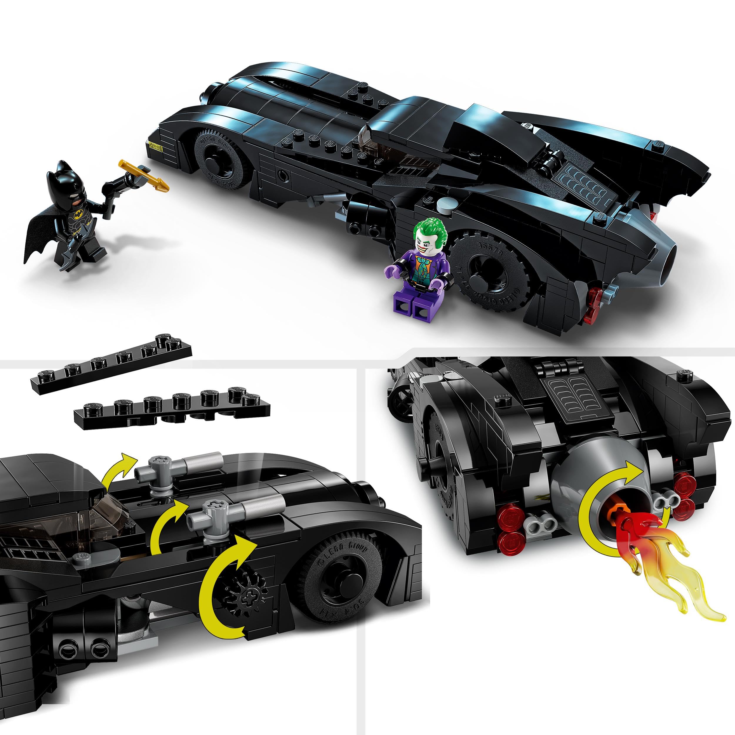 LEGO Batmobile flaming exhaust rotates during action sequences