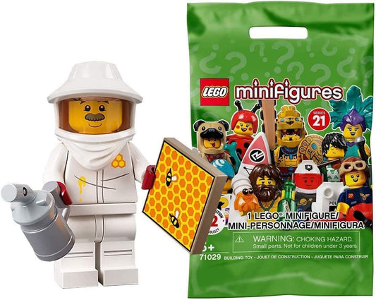 LEGO Beekeeper minifigure from Series 21 for imaginative play and standard set compatibility.