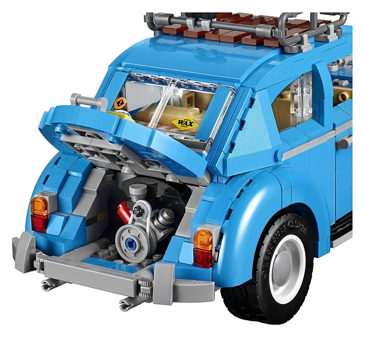 LEGO Beetle 10252 roof surfboard accessory adds nostalgic flair.