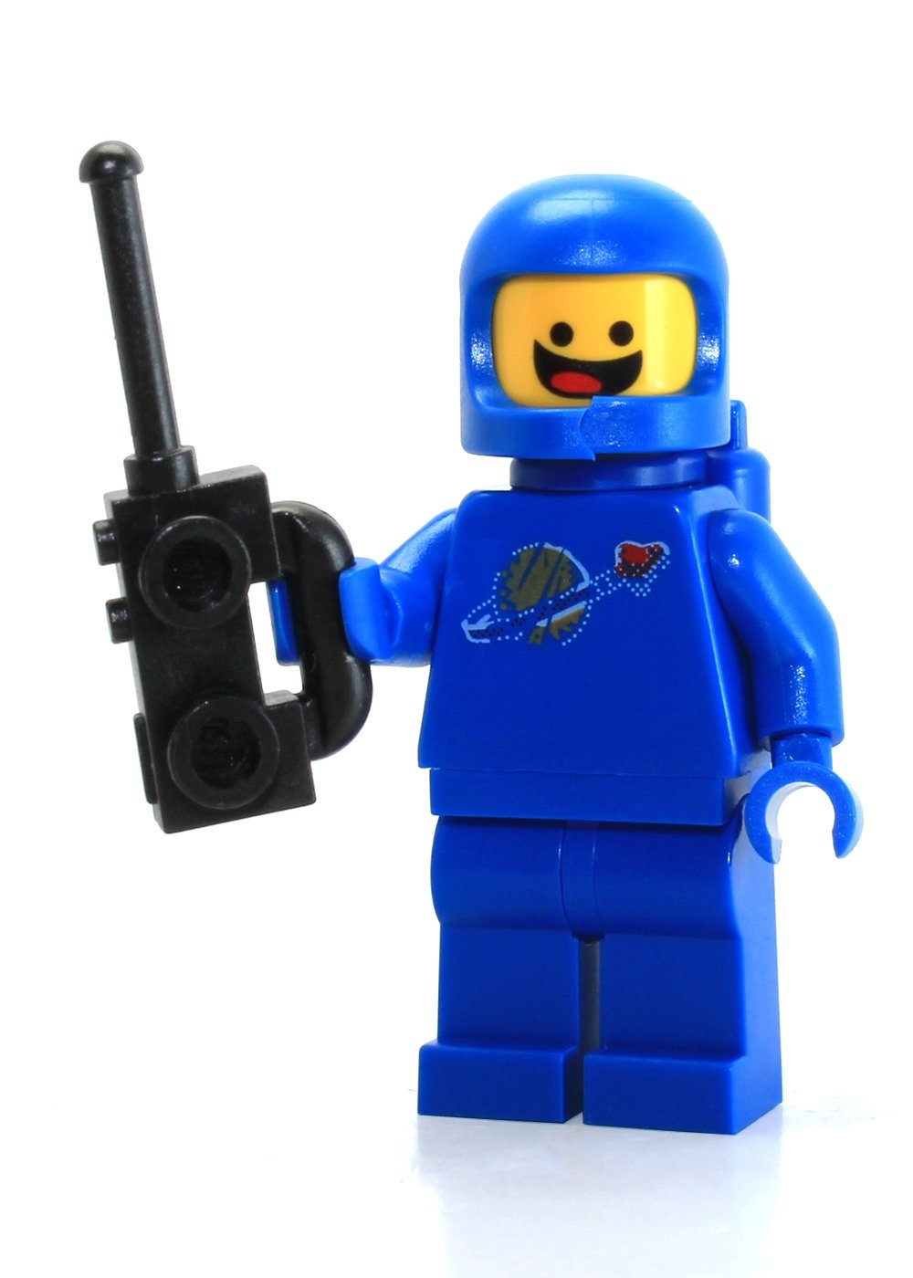 LEGO Benny 1980s Space Guy minifigure — front view for retro space builds.