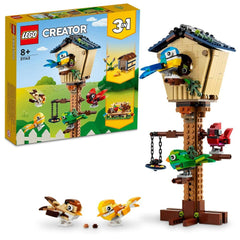 LEGO Creator 3-in-1 Birdhouse top view shows colorful, posable birds for imaginative play
