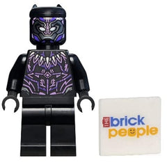 LEGO Black Panther minifig with purple highlights for vibrant display and play