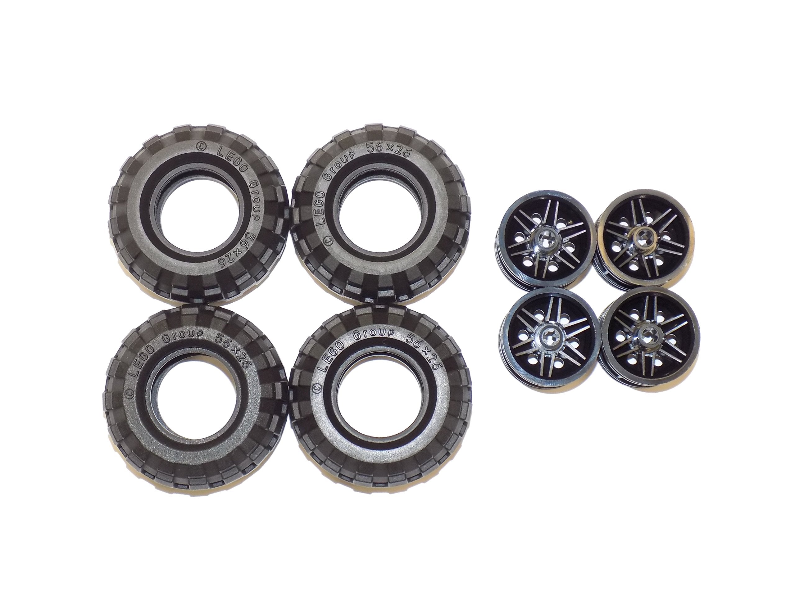 LEGO black wheel pack supports model vehicles with reliable grip.