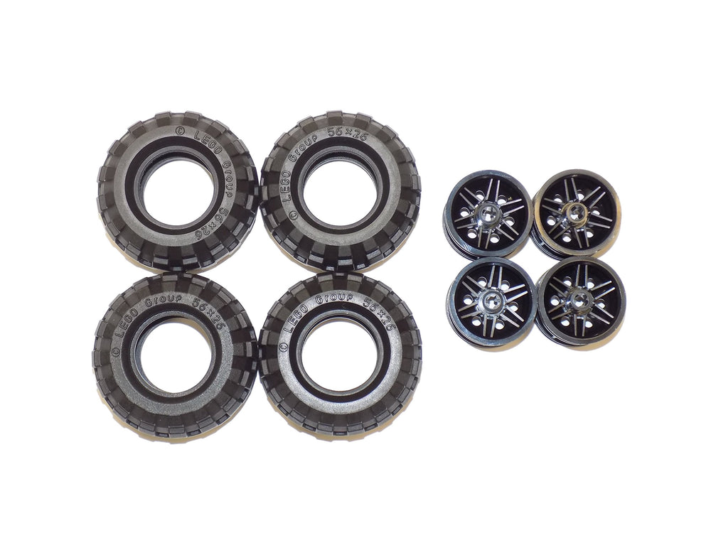 LEGO black wheel pack supports model vehicles with reliable grip.