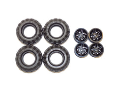 LEGO black wheel pack supports model vehicles with reliable grip.