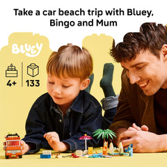 LEGO Bluey car interior with flip-open roof for easy minifigure access.