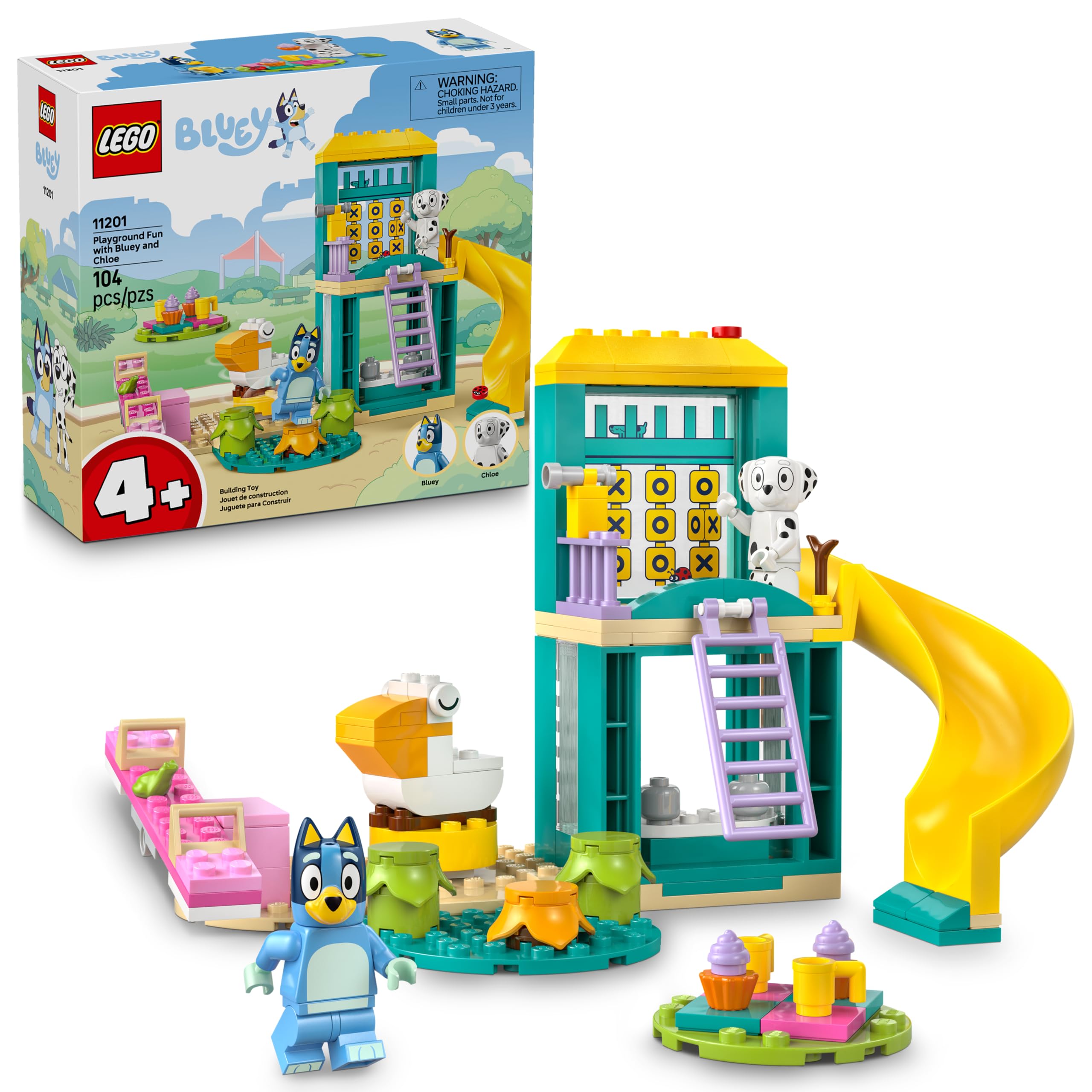 LEGO Bluey Playground Fun image shows Bluey and Chloe for imaginative play.