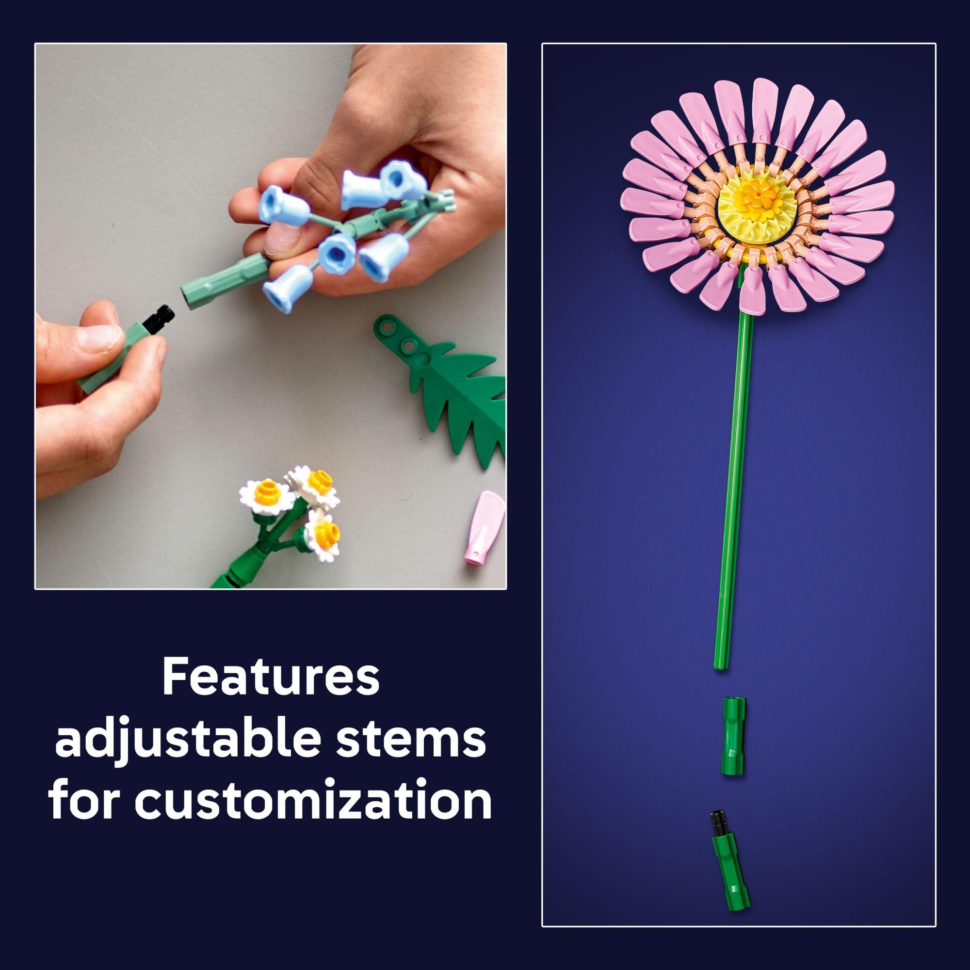 LEGO Botanicals Petite Sunny Bouquet displayed as bedroom decor for a cheerful focal point
