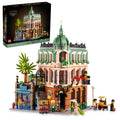 LEGO Boutique Hotel 10297 front view, a striking display piece for adult collectors.