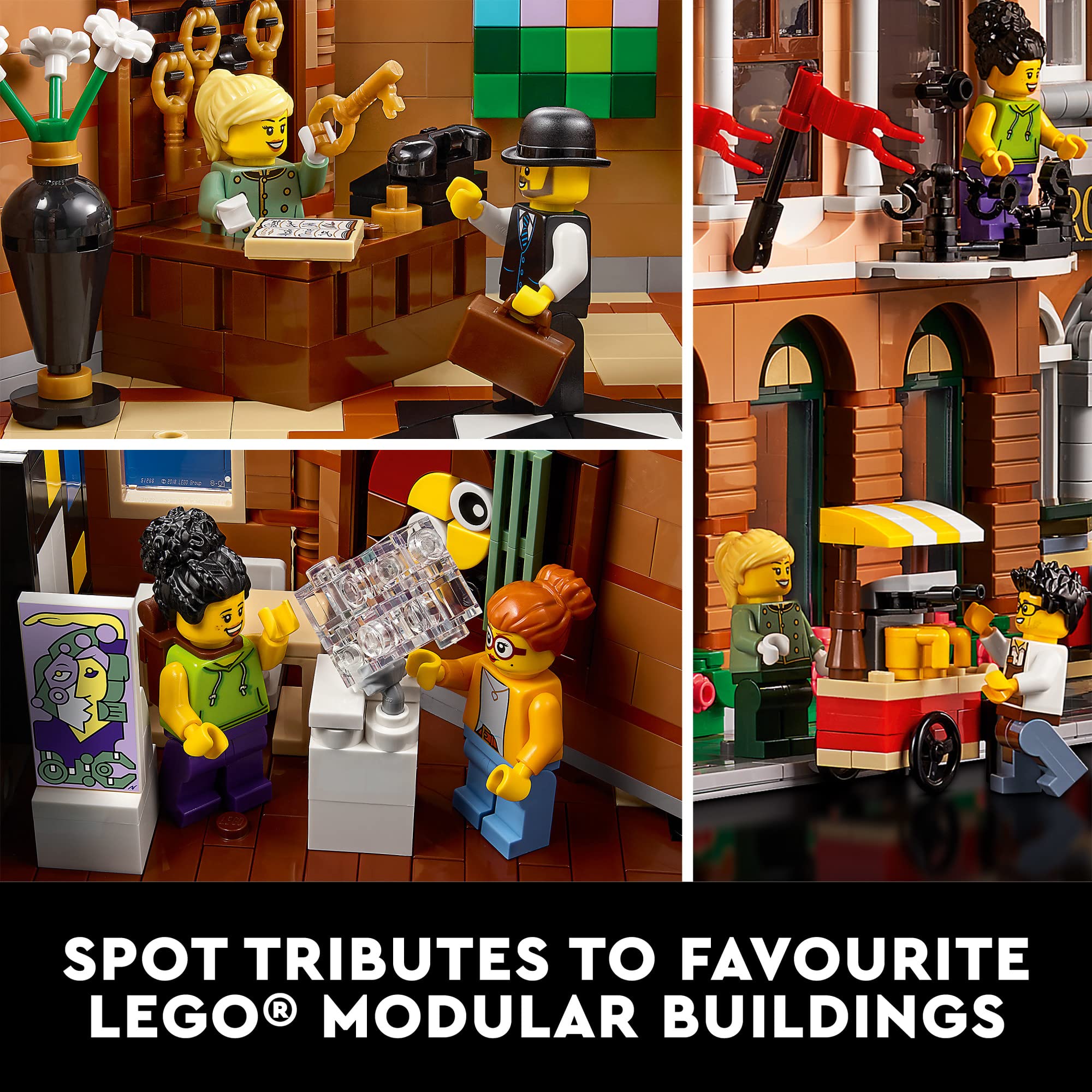 LEGO Boutique Hotel 10297 penthouse suite, top-tier display centerpiece for collectors.