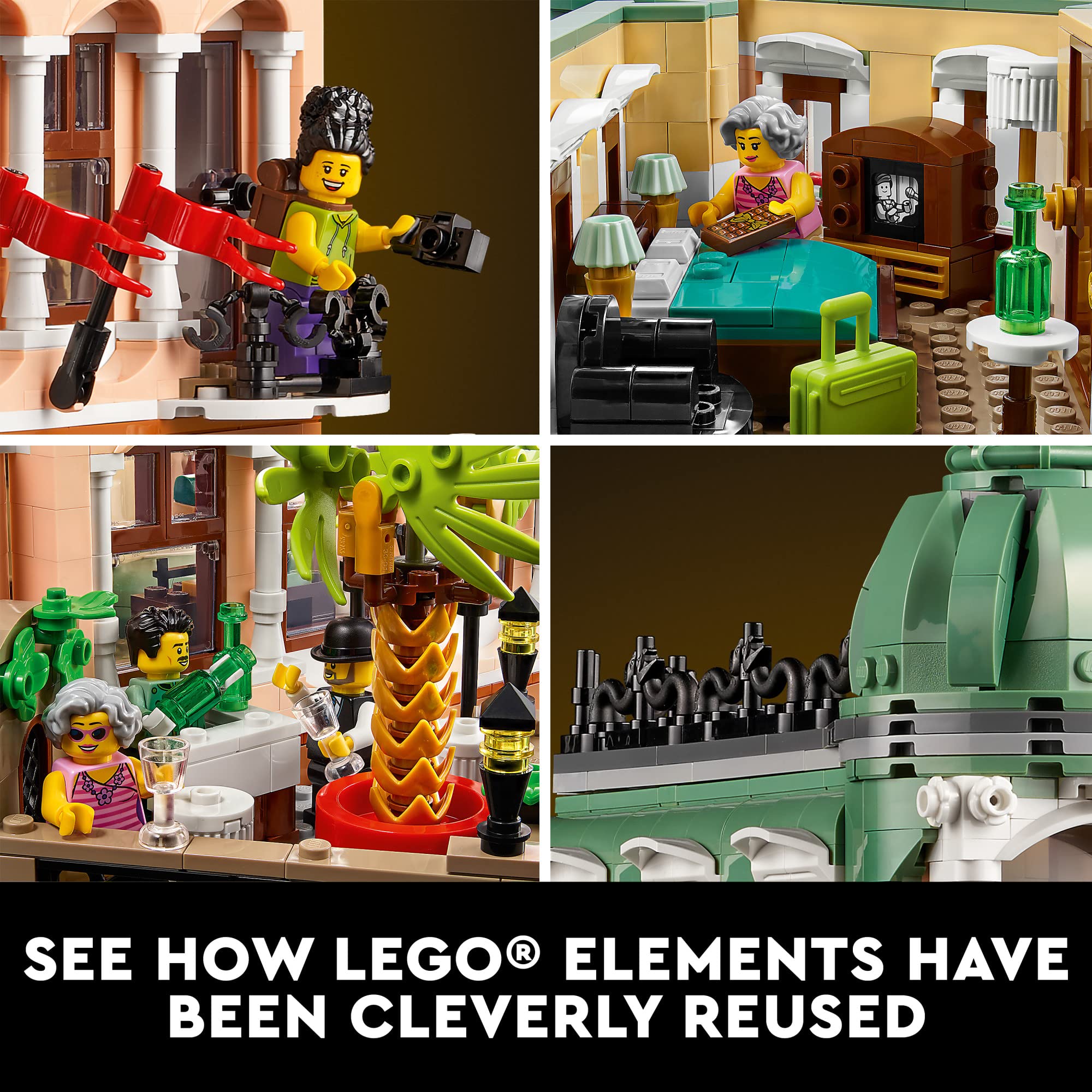LEGO Boutique Hotel 10297 terrace and staircase, enhances dynamic architectural scenes.