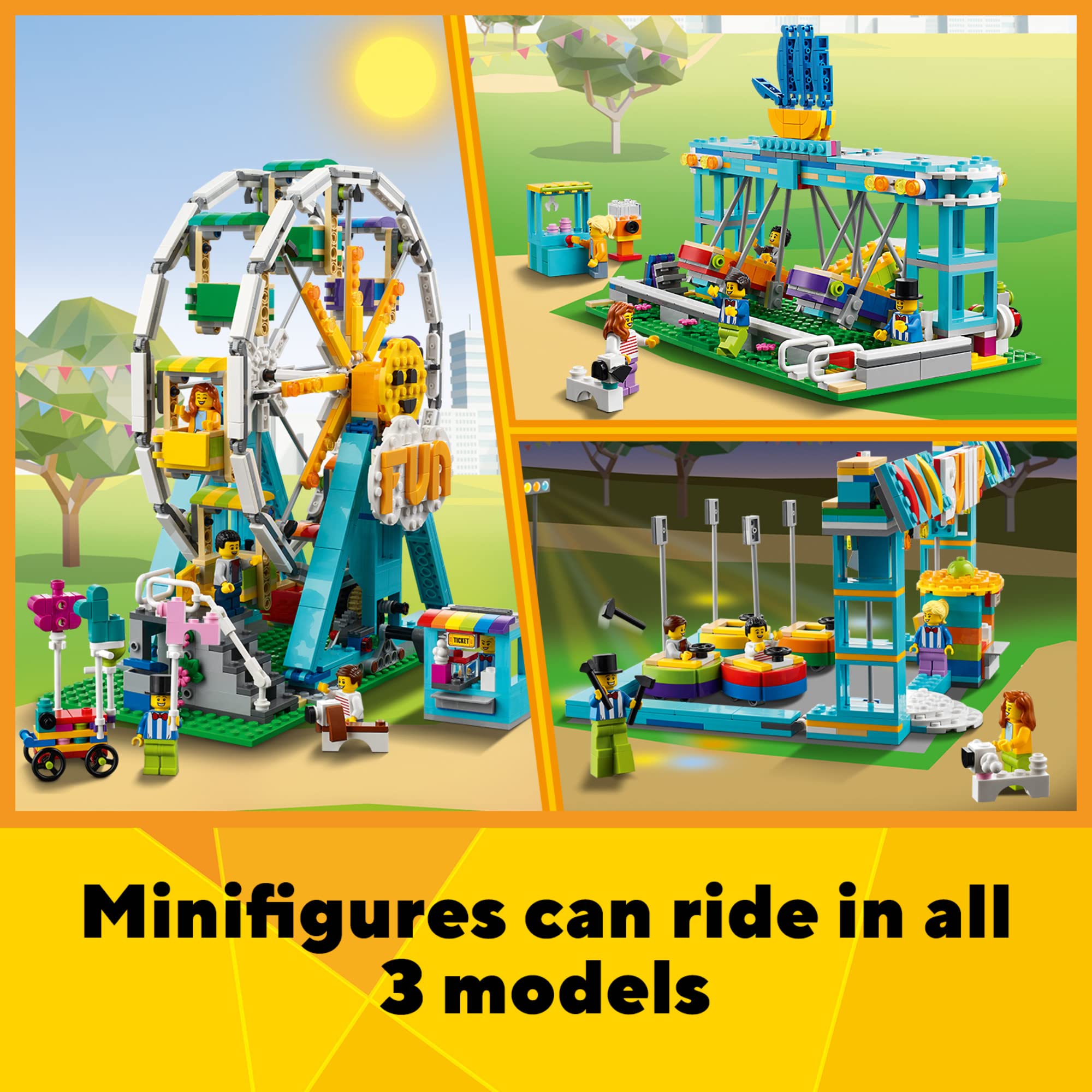 LEGO brick-built dog adds friendly pets to the fairground world.