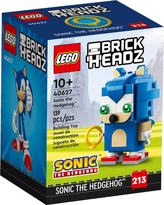 LEGO BrickHeadz Sonic the Hedgehog blue figure on a baseplate for desk display