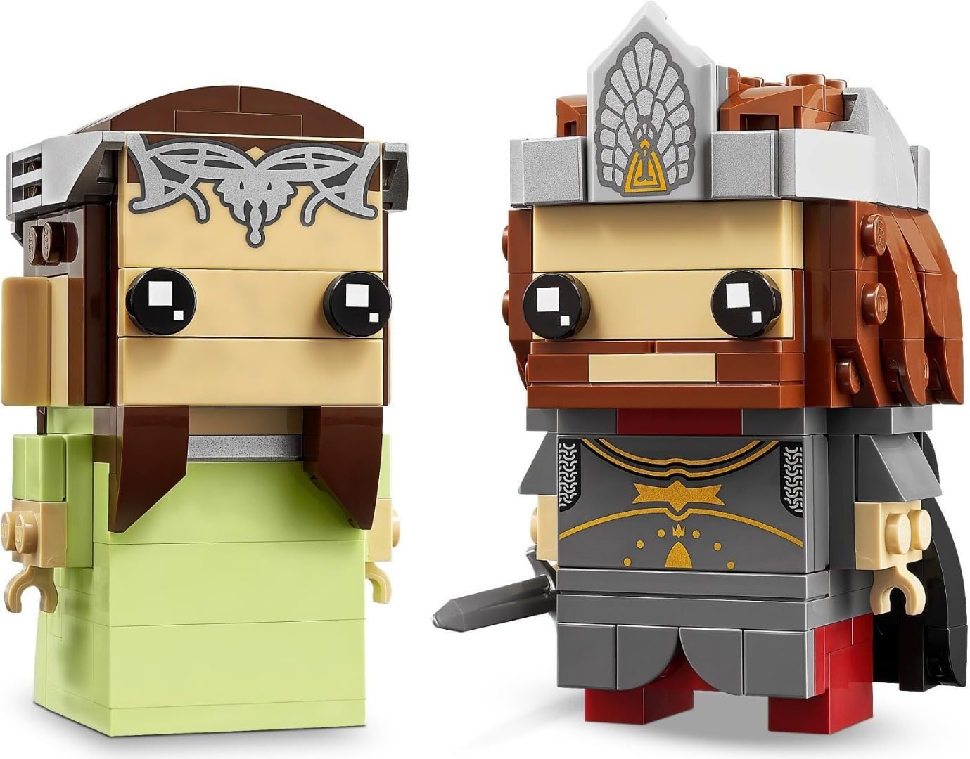 LEGO BrickHeadz Aragorn & Arwen detailed features evoke iconic costumes