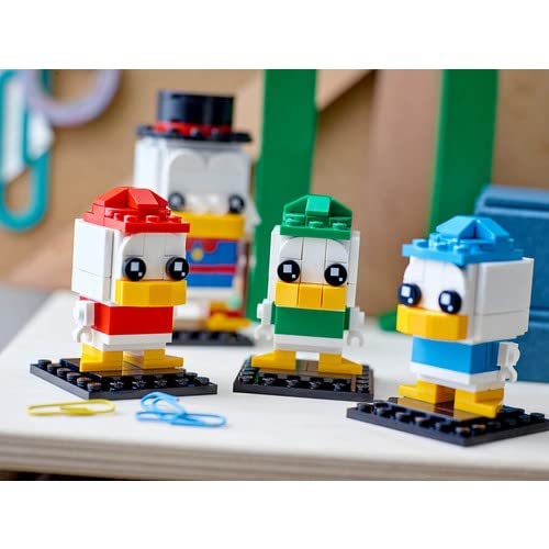 LEGO BrickHeadz Disney DuckTales Huey Dewey Louie figures, colorful display for shelves and storytelling.