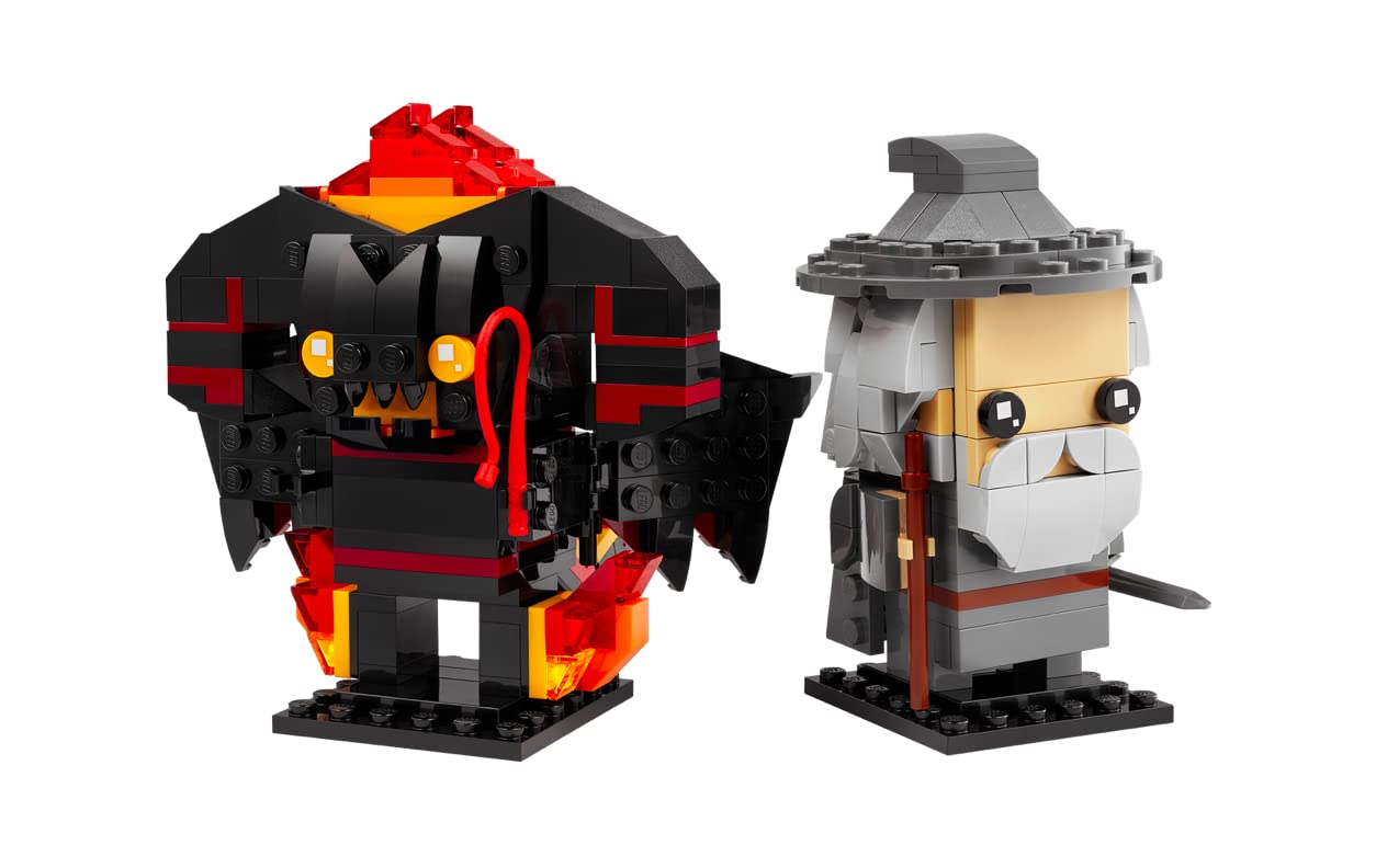 LEGO BrickHeadz Gandalf the Grey and Balrog on display panel for collectors.