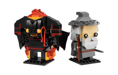 LEGO BrickHeadz Gandalf the Grey and Balrog on display panel for collectors.