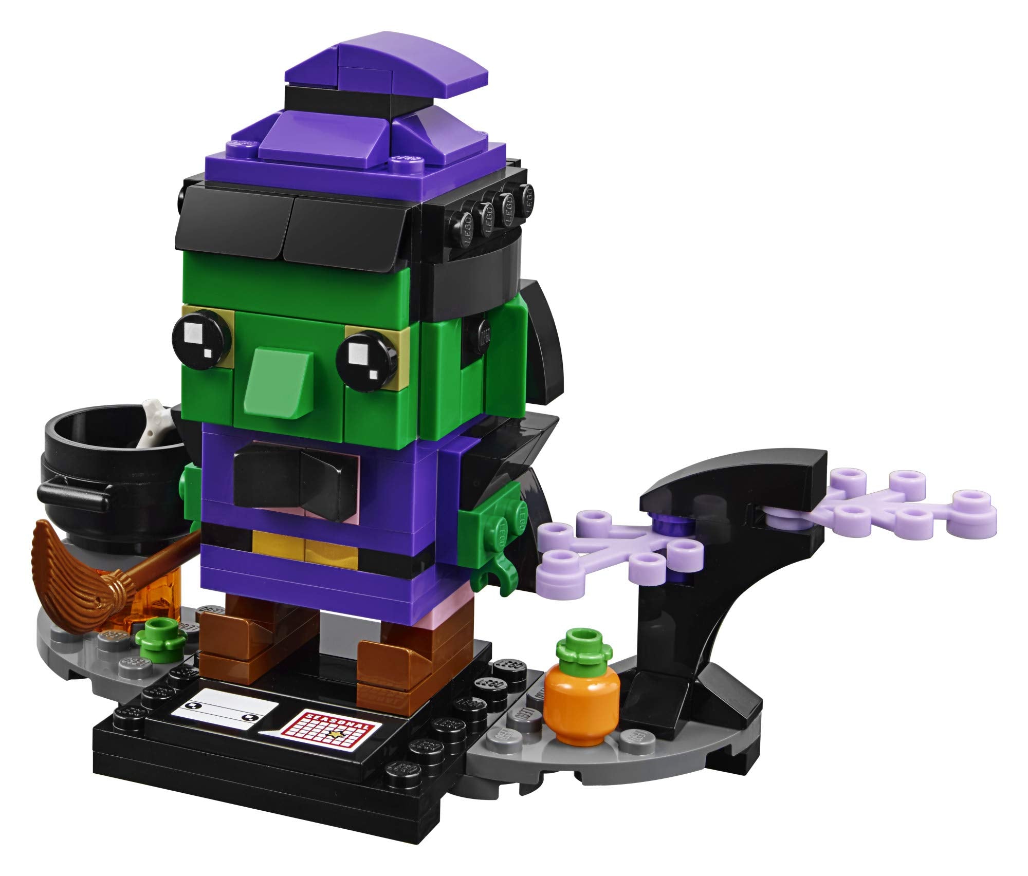LEGO BrickHeadz Halloween Witch 40272 detachable broom supports expressive posing.