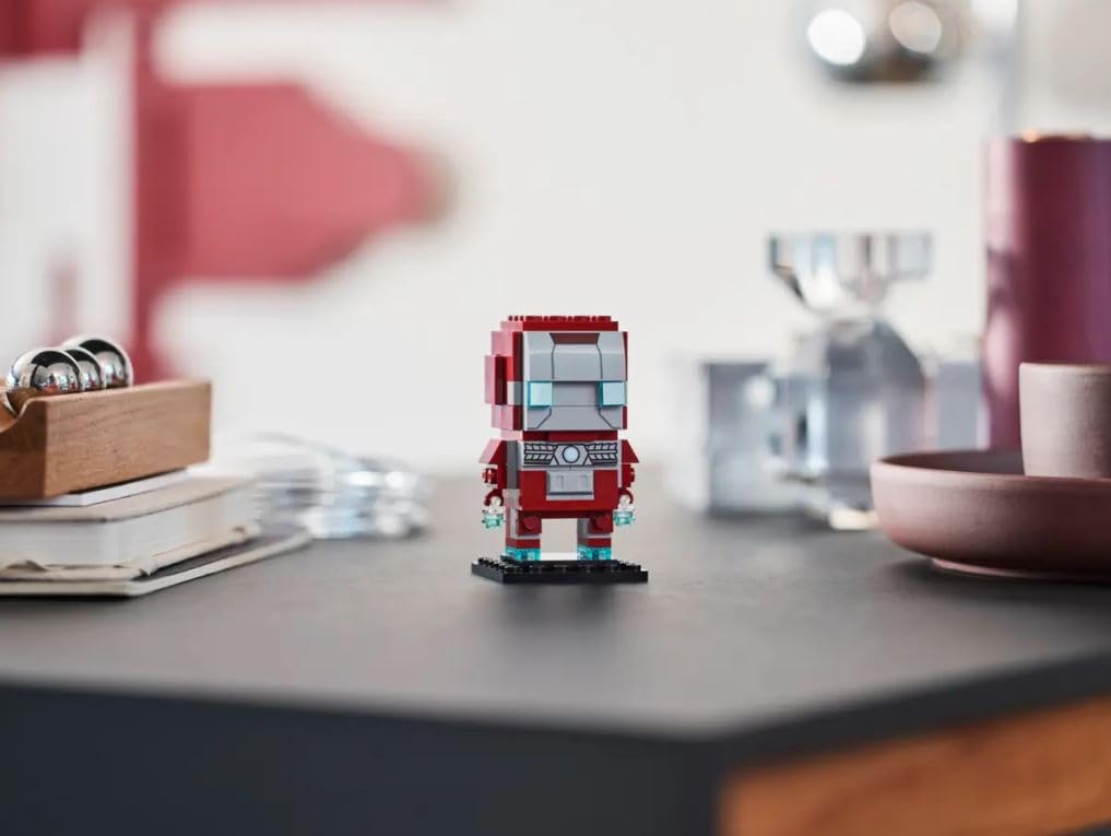 LEGO BrickHeadz Iron Man MK5 detail shot focusing on armor and color