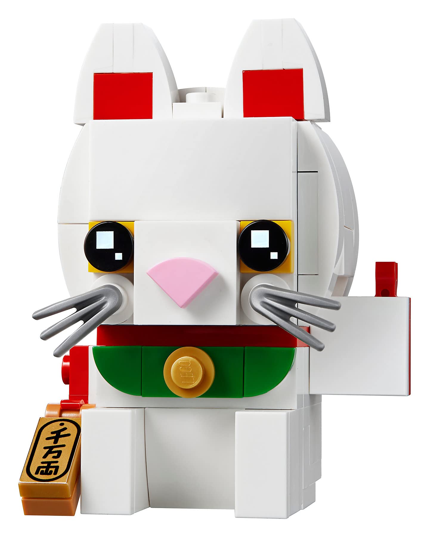 Close-up of LEGO BrickHeadz Lucky Cat 40436 movable paw for poseable fun.