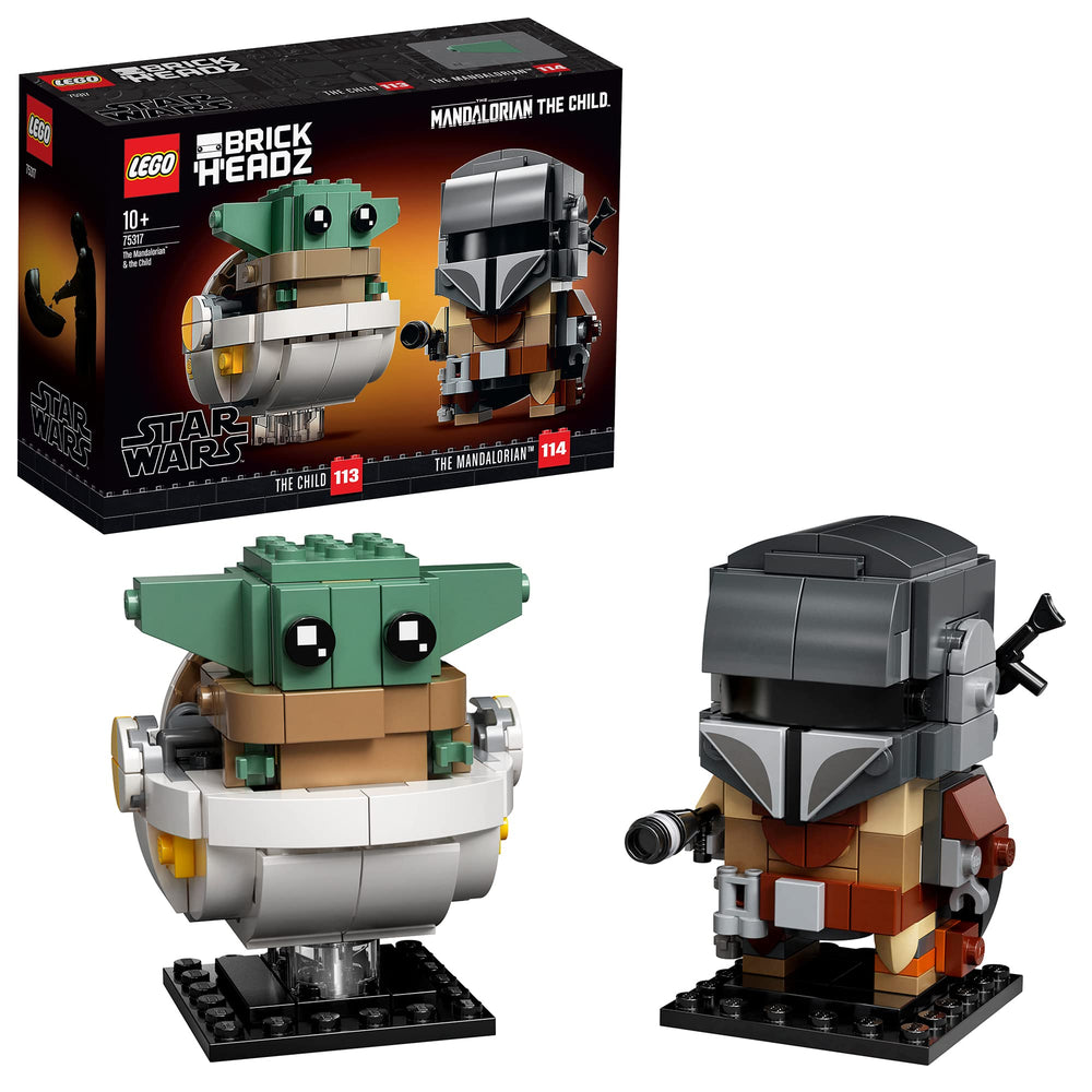 LEGO BrickHeadz Mandalorian and The Child figures on display for Star Wars fans.