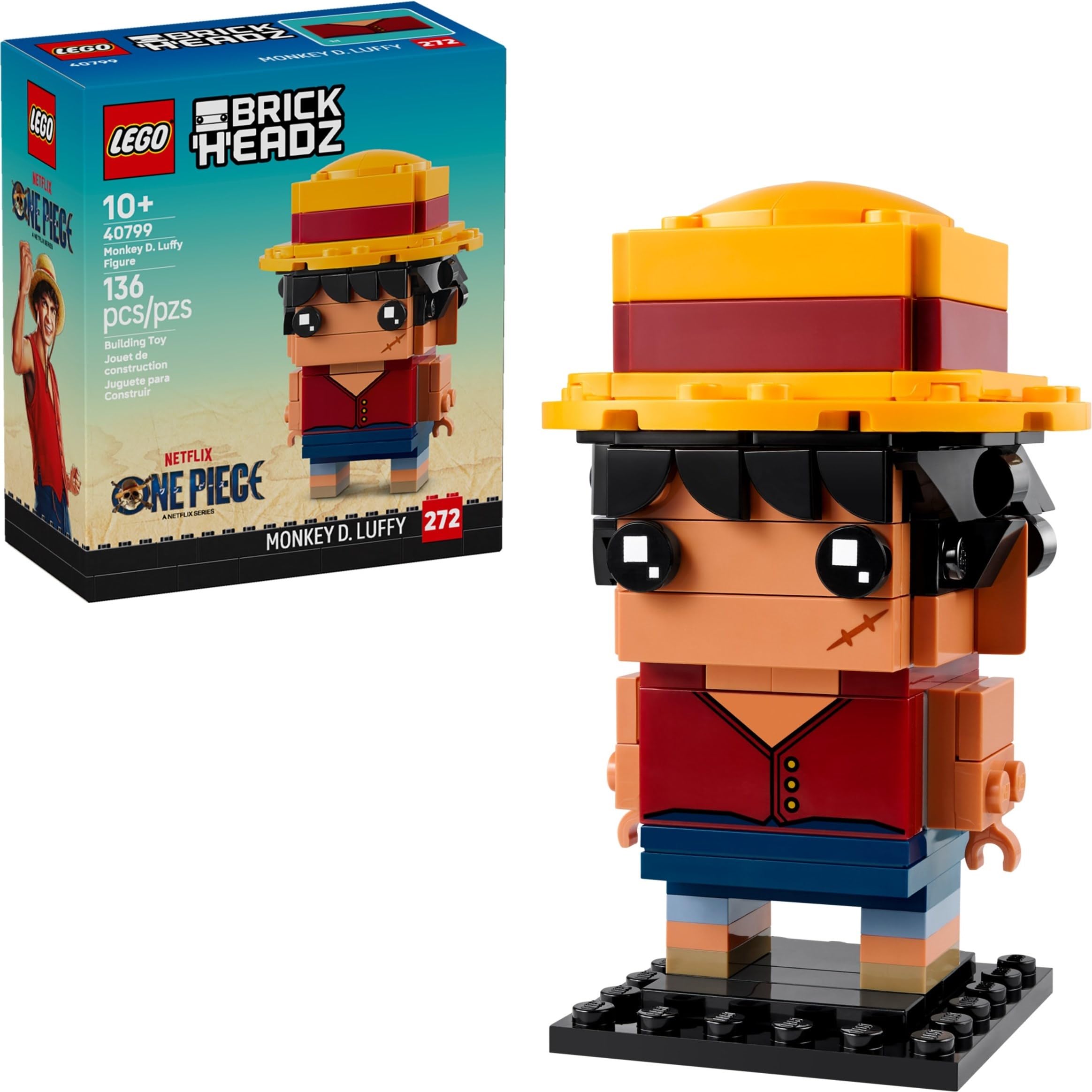 LEGO BrickHeadz Monkey D. Luffy figure on baseplate for display and imaginative play