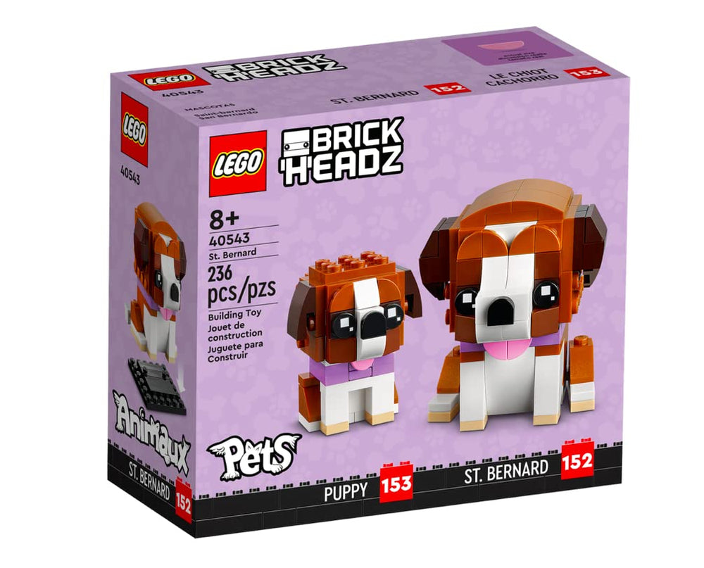 LEGO BrickHeadz Saint Bernard duo on baseplate, perfect for storytelling adventures.