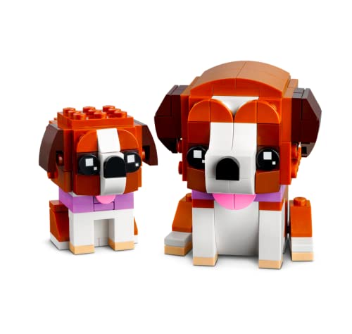 LEGO BrickHeadz Saint Bernard and puppy displayed together on table.