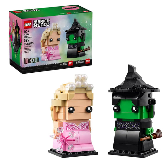 LEGO BrickHeadz Wicked Elfaba & Grinda front view for display and imaginative play.