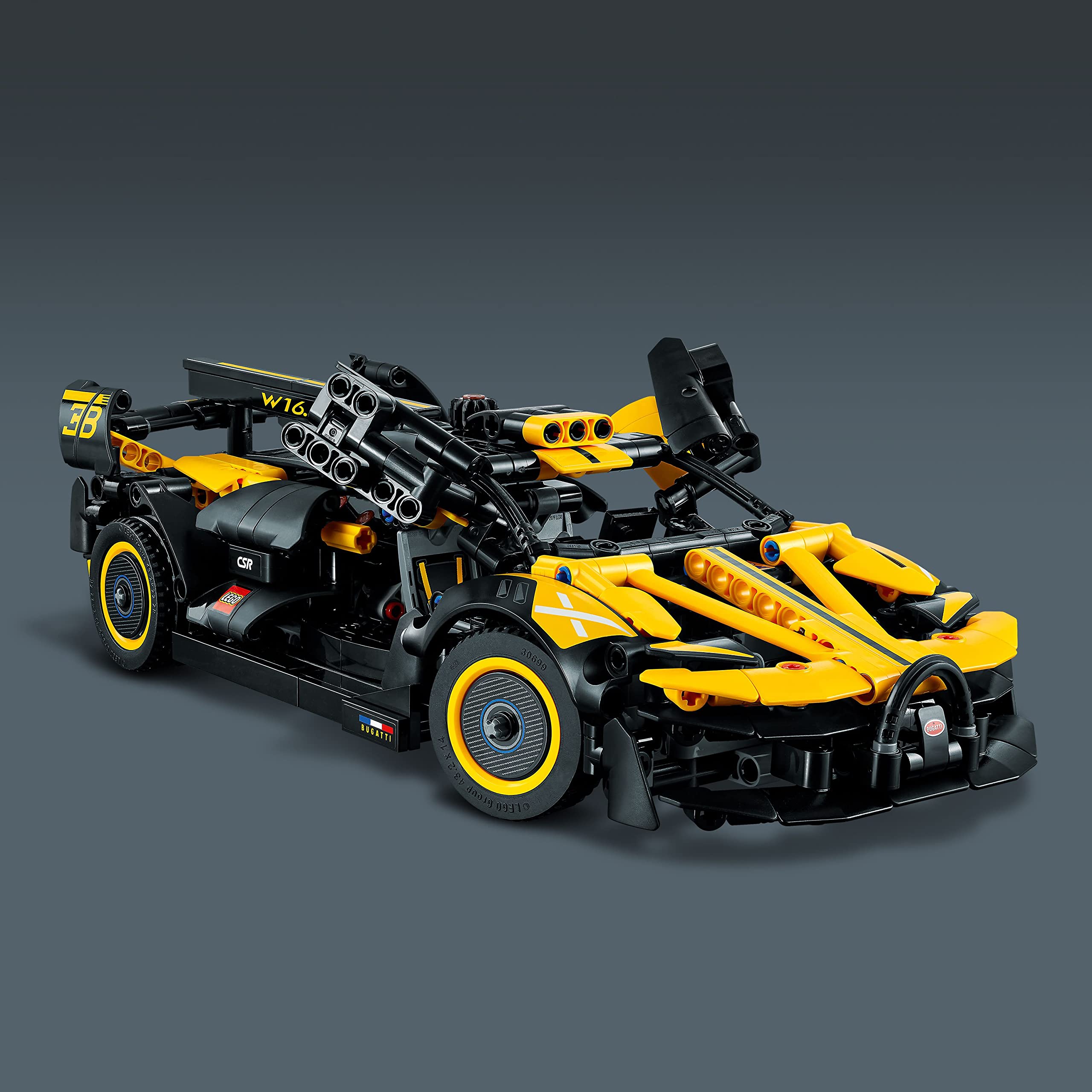LEGO Technic Bugatti Bolide yellow-black design for striking display
