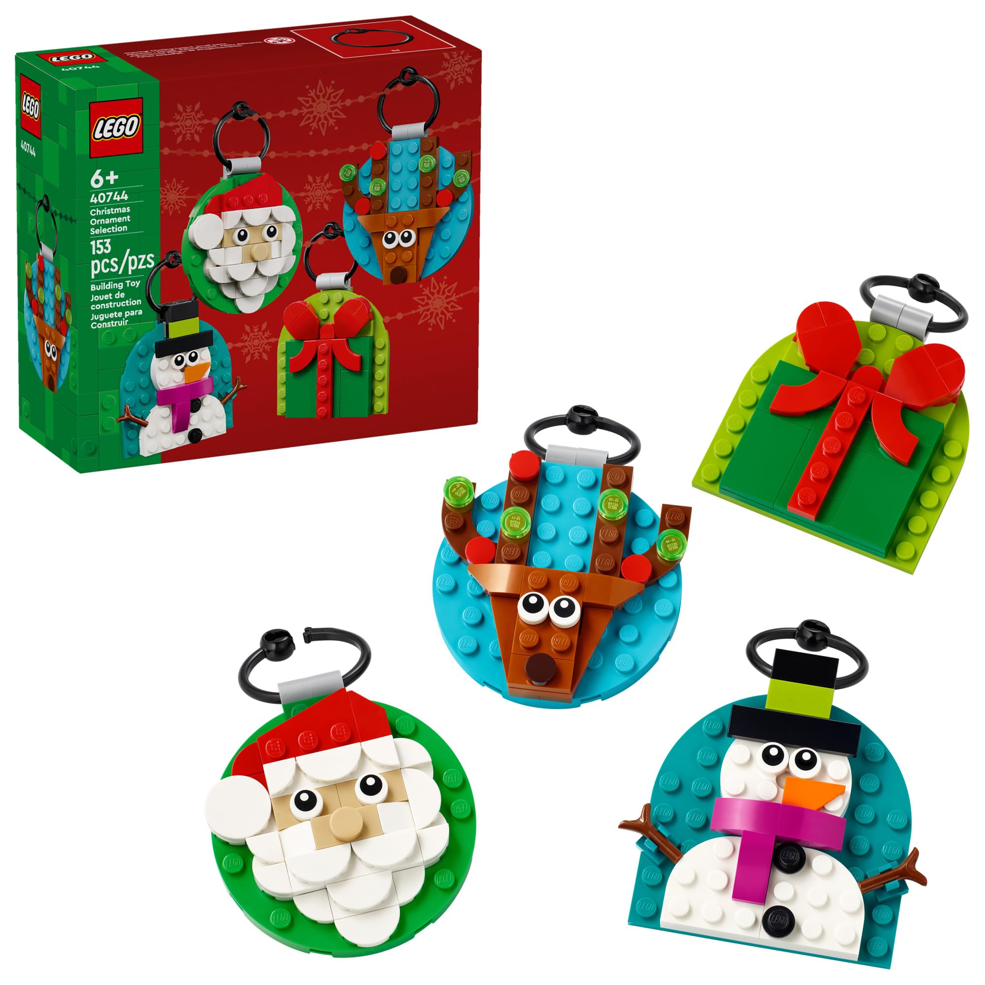 LEGO Christmas Ornament Selection gift with red bow for tree decoration