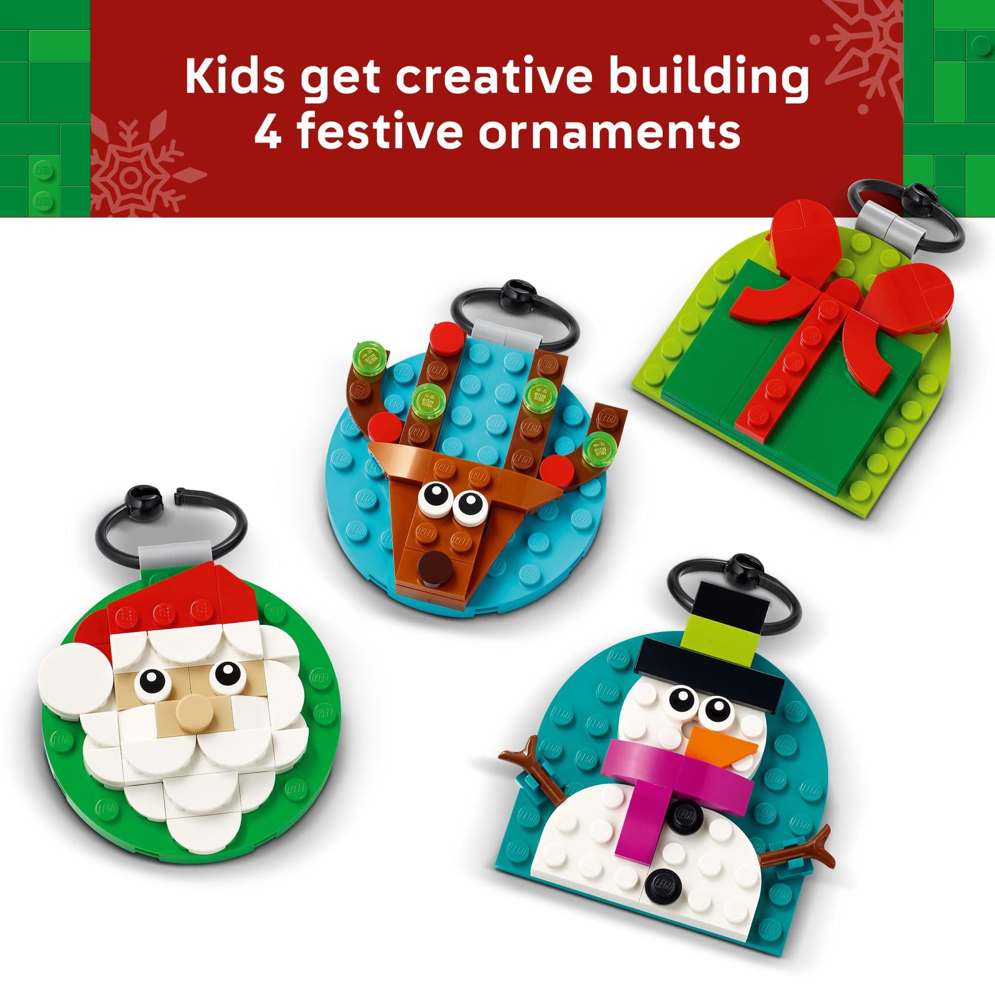 LEGO Christmas Ornament Selection snowman ornament with scarf and carrot nose for cozy décor