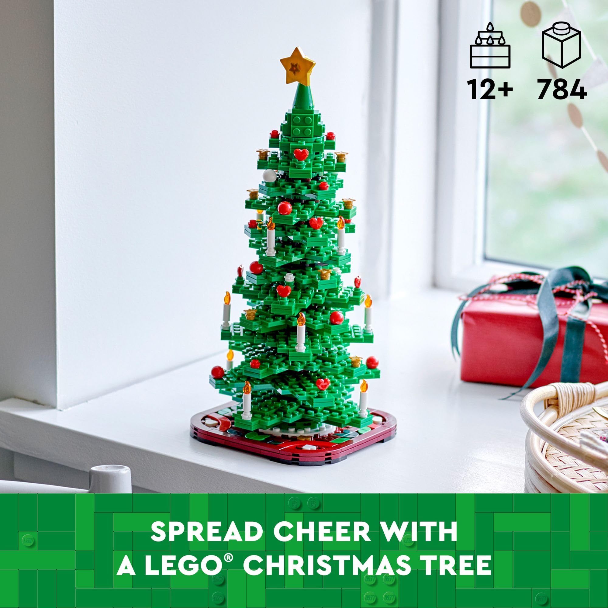 LEGO Christmas Tree 40573 mini tree models perfect as a festive tabletop accent.