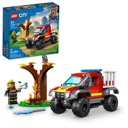 LEGO City 4x4 Fire Engine Rescue truck with chunky tires for action-packed play.