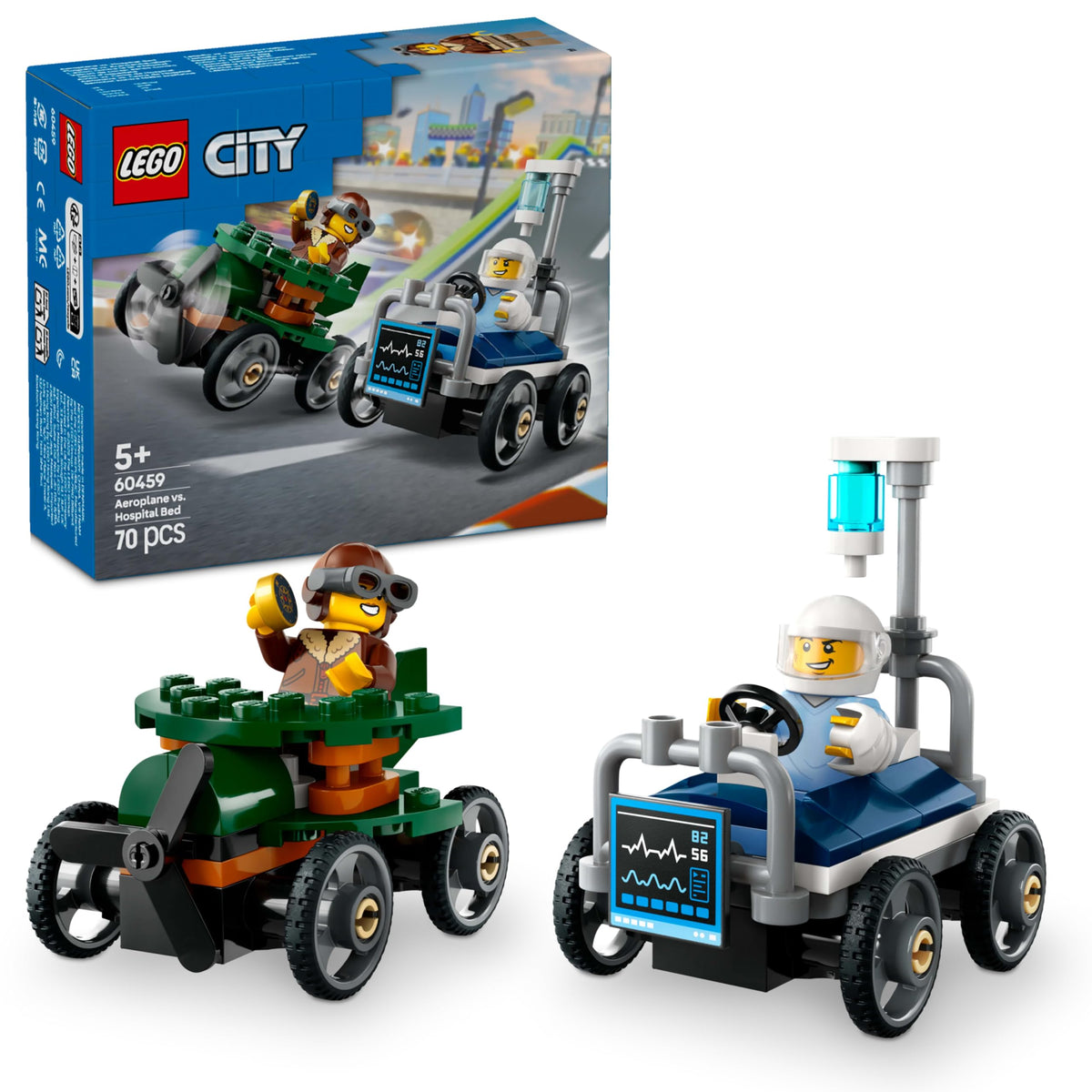 LEGO City 60459 airplane to hospital bed pack, dynamic build for imaginative play.