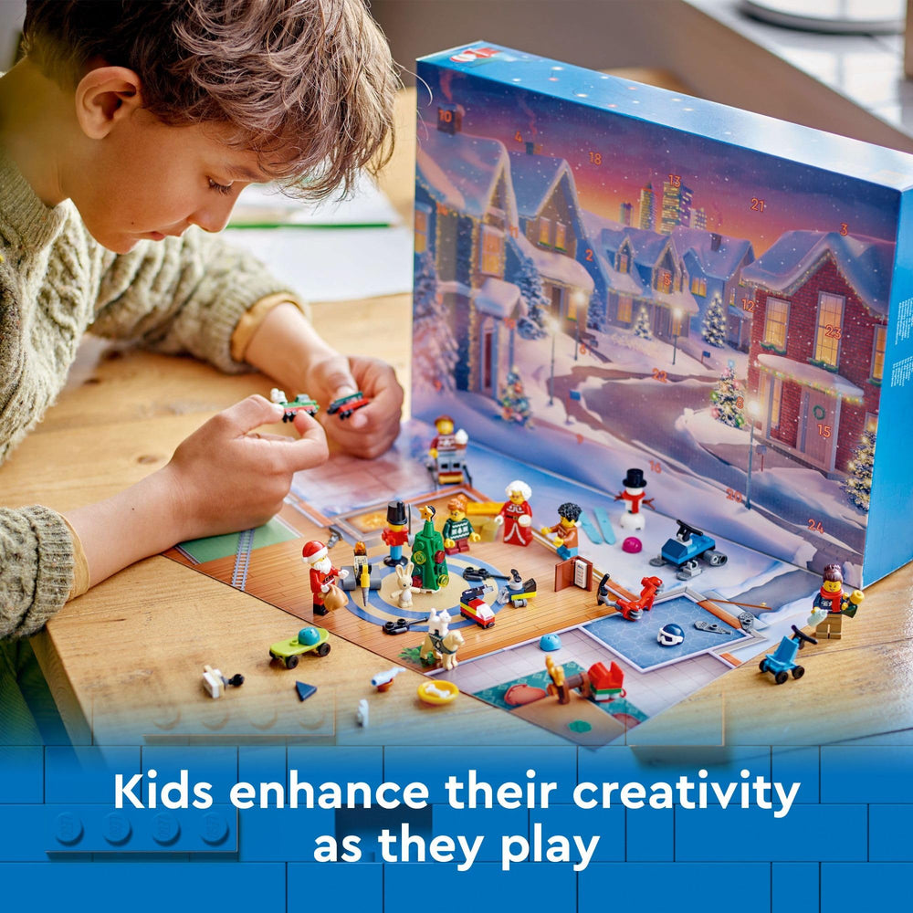 LEGO City Advent Calendar 2024 minifigures in festive sweaters