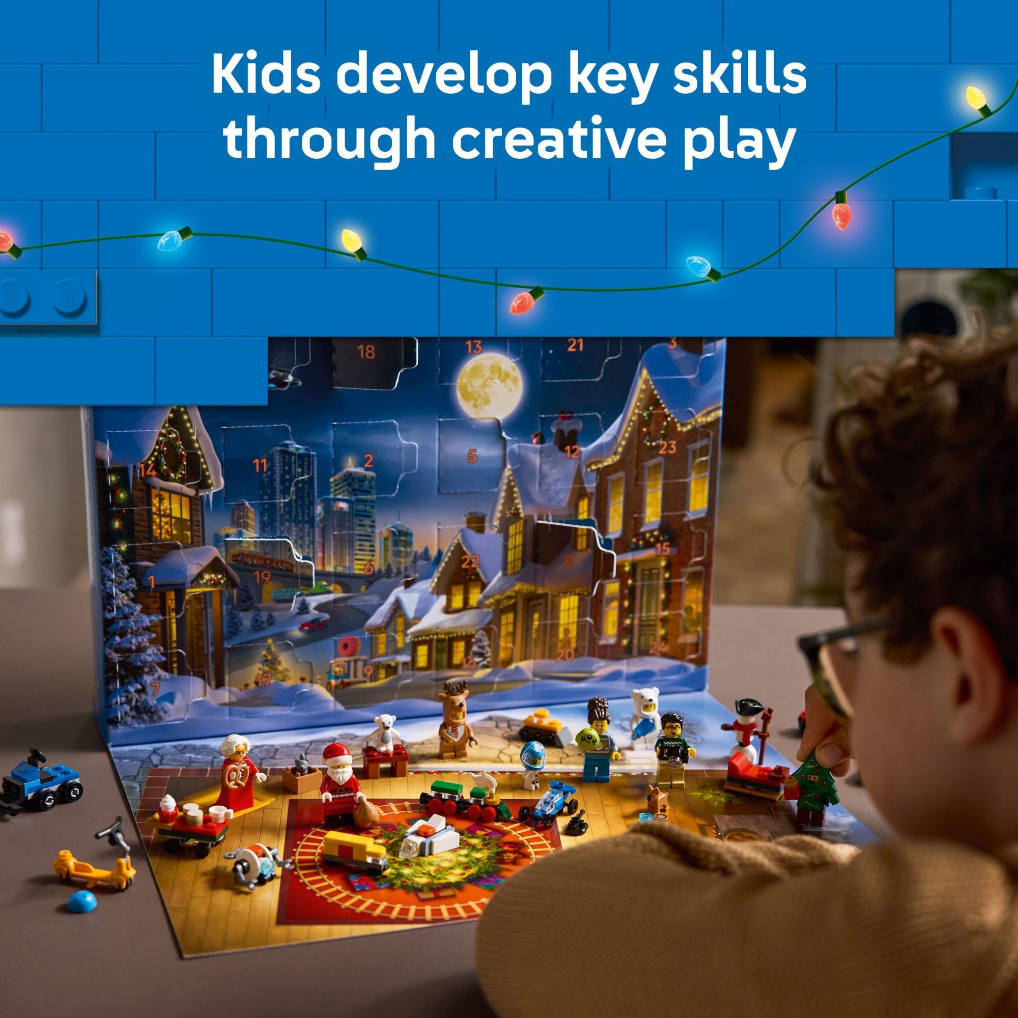 Character in polar bear costume adds seasonal charm to LEGO City Advent Calendar 2025.