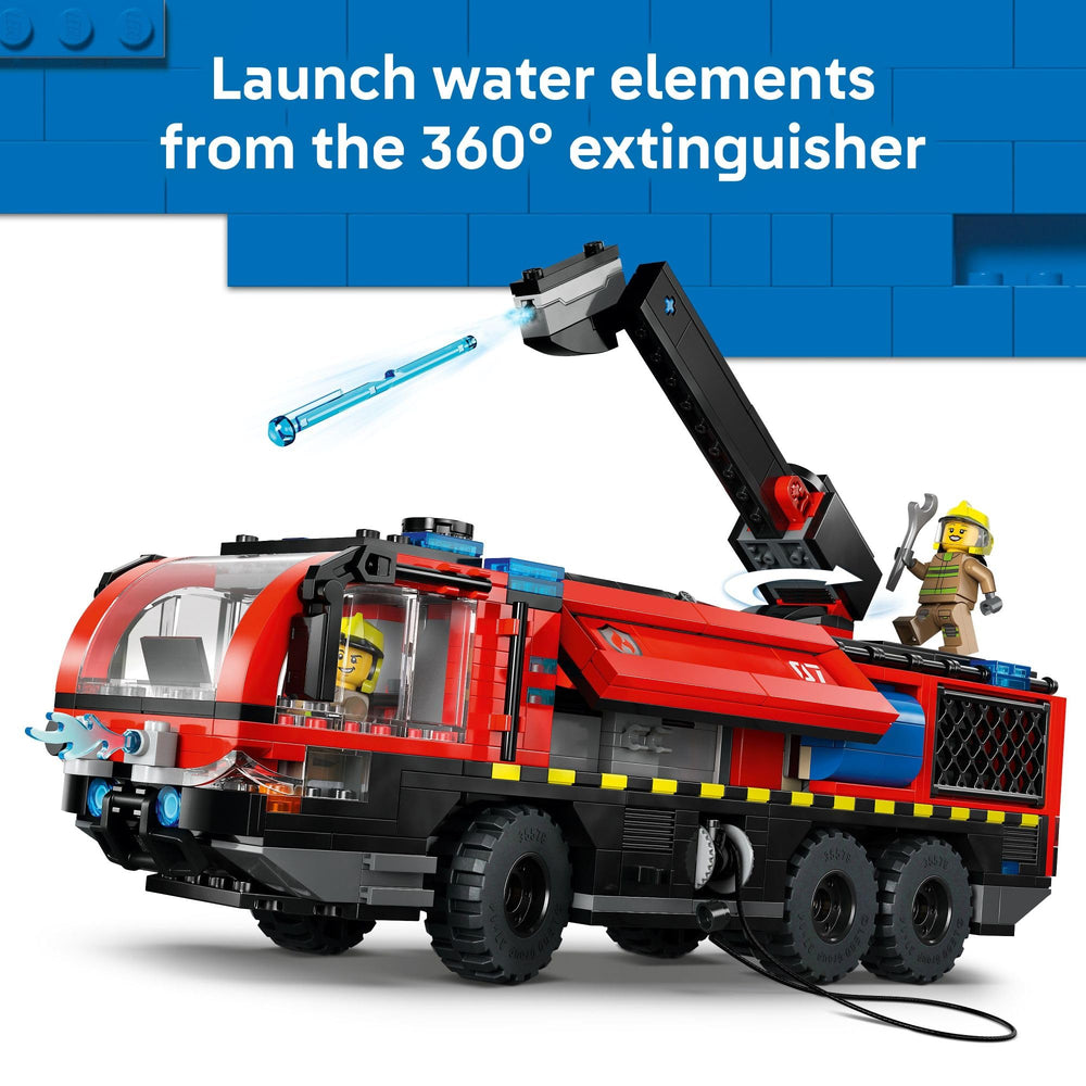 LEGO City Airport Fire Truck cockpit fits four minifigures for teamwork play.
