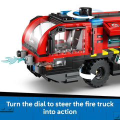 LEGO City Airport Fire Truck removable engine invites hands-on maintenance practice.