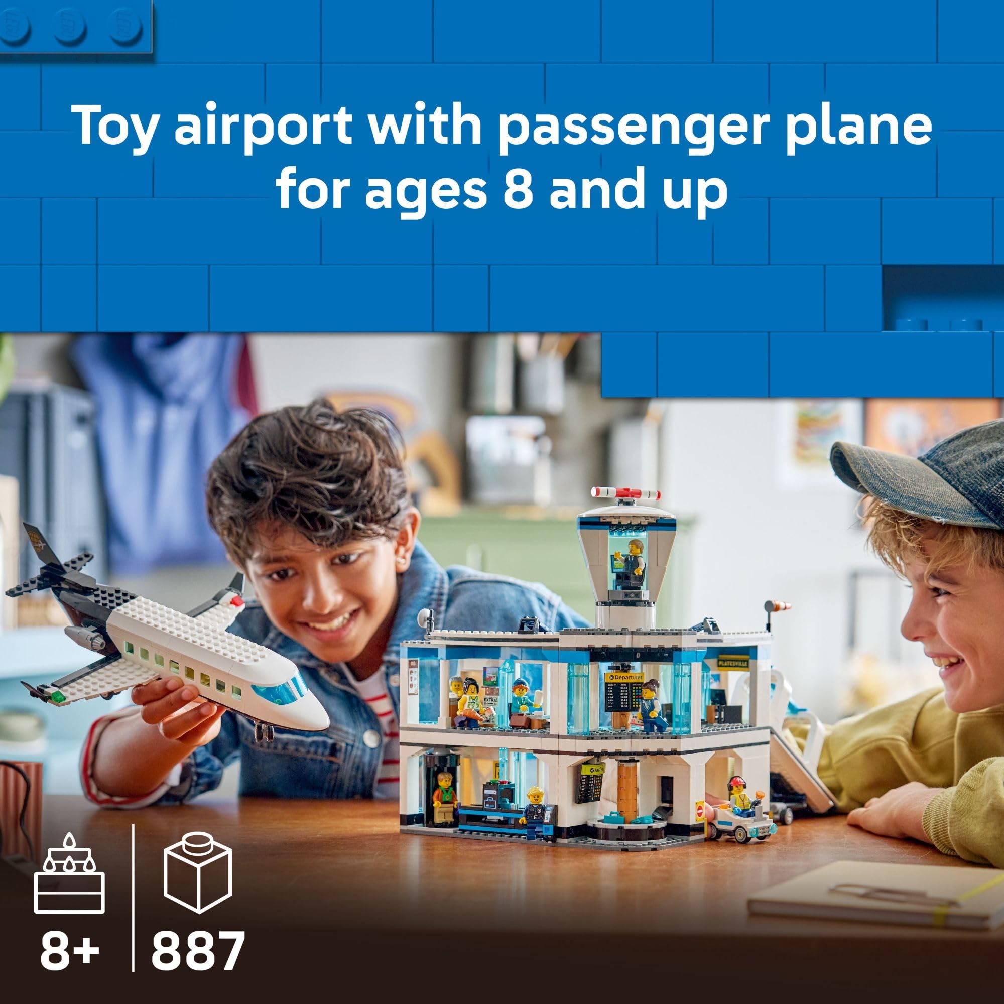LEGO City Airport passenger airplane cabin with fold-down stairs for realistic play