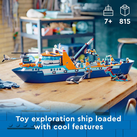 LEGO City Arctic Explorer Ship helicopter fuels fast-paced exploration play