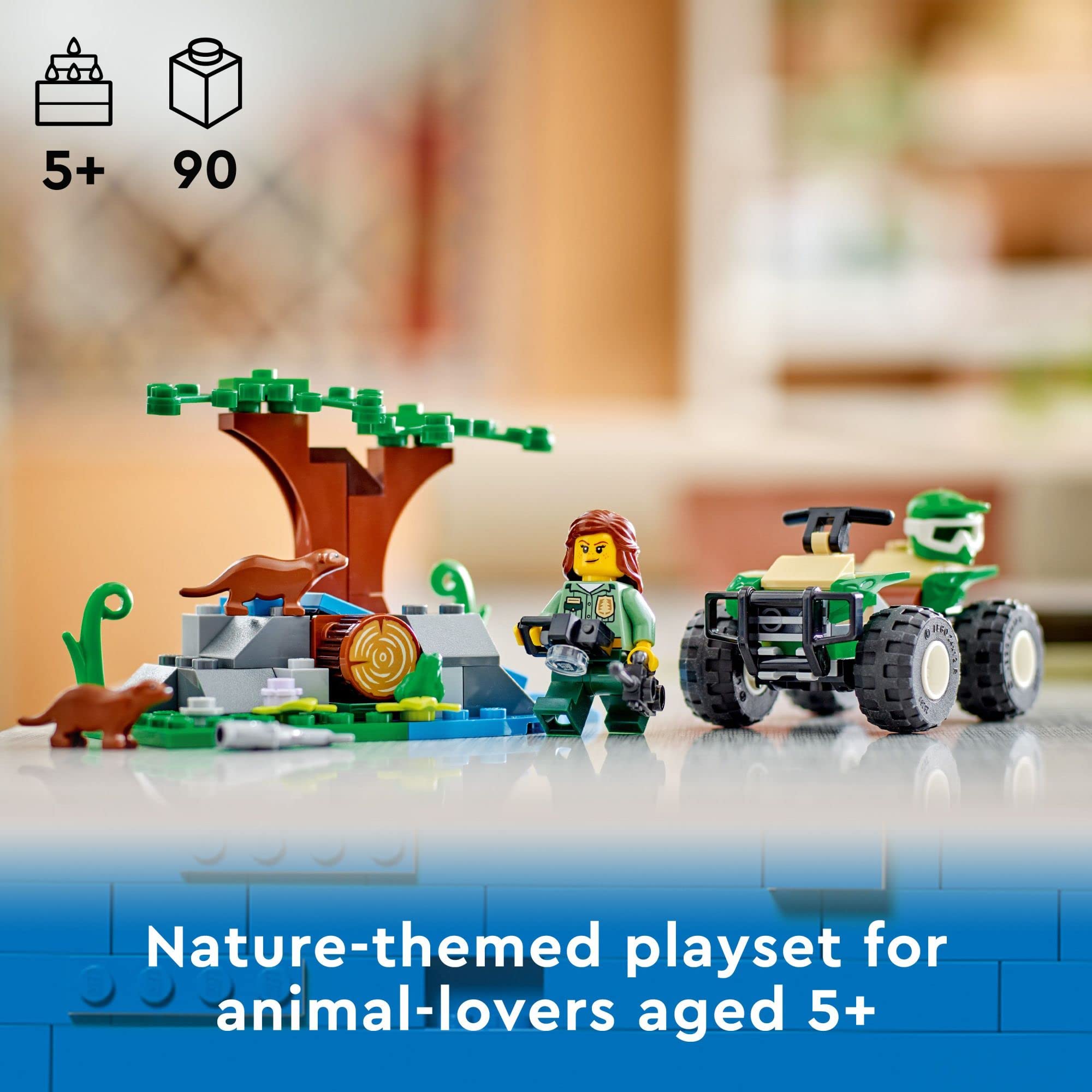 LEGO City ATV waterside scene shows otters and habitat for imaginative exploration.