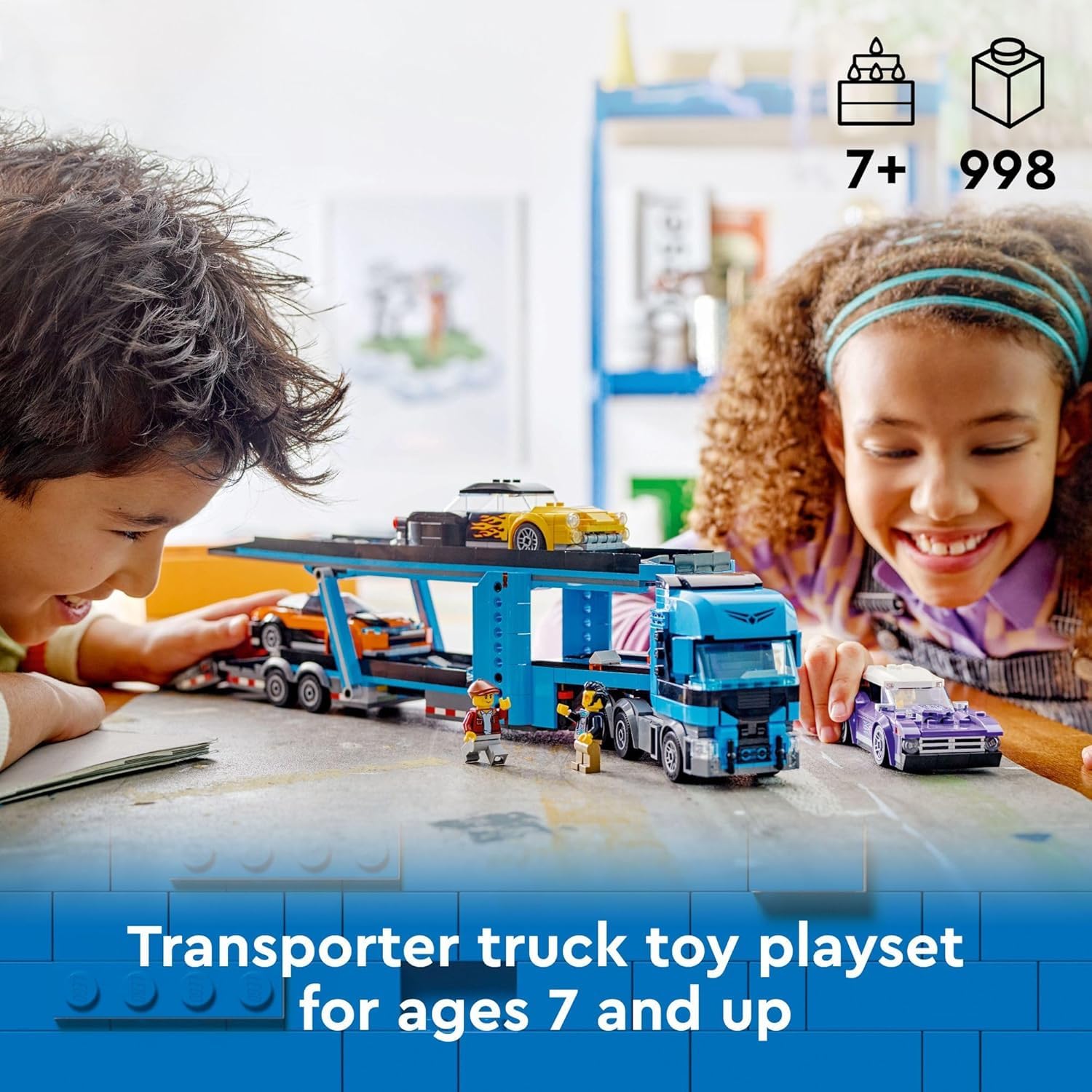 Tilting cab on LEGO City Transporter Truck showing engine access
