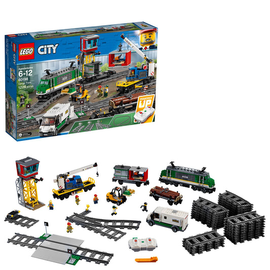 LEGO City Cargo Train 60198 front view for imaginative play with a moving locomotive